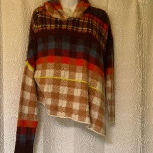 Free People Multicolor Plaid Cozy Hooded Women's Sweater